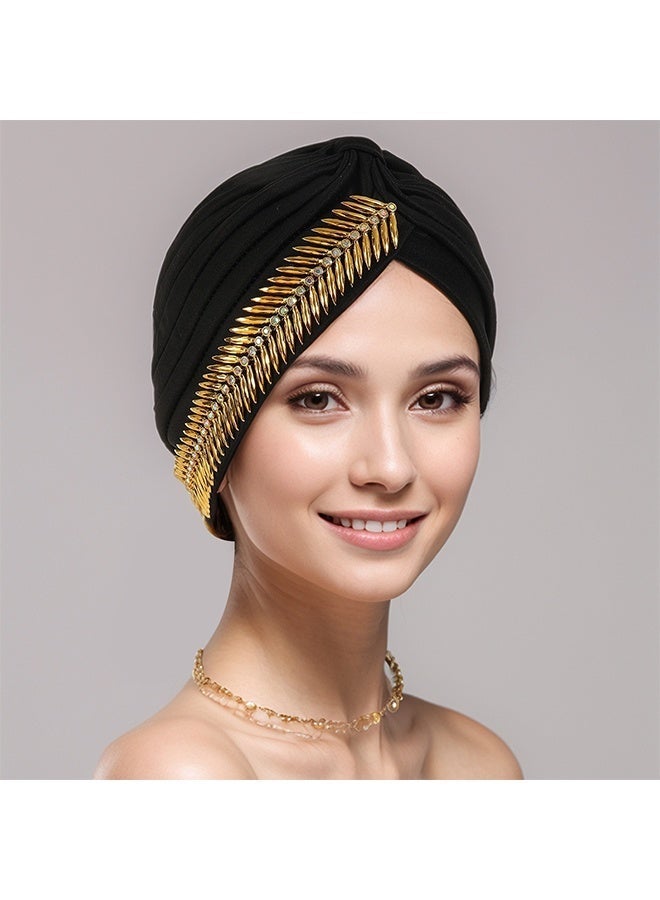 Golden Rhinestone Twist Headband Pre-tied Scarf Elastic Wedding Party Women's Hat Fashionable Stretch Breathable Bucket Hat - Image 1